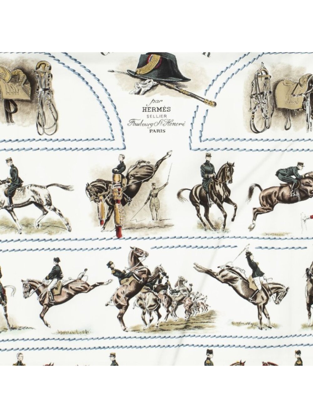 Hermes Scarf Ivory Green Brown Silk - Picture 3 of 5